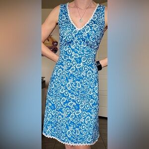 Vintage Blue White Floral Midi Dress MS Basic S